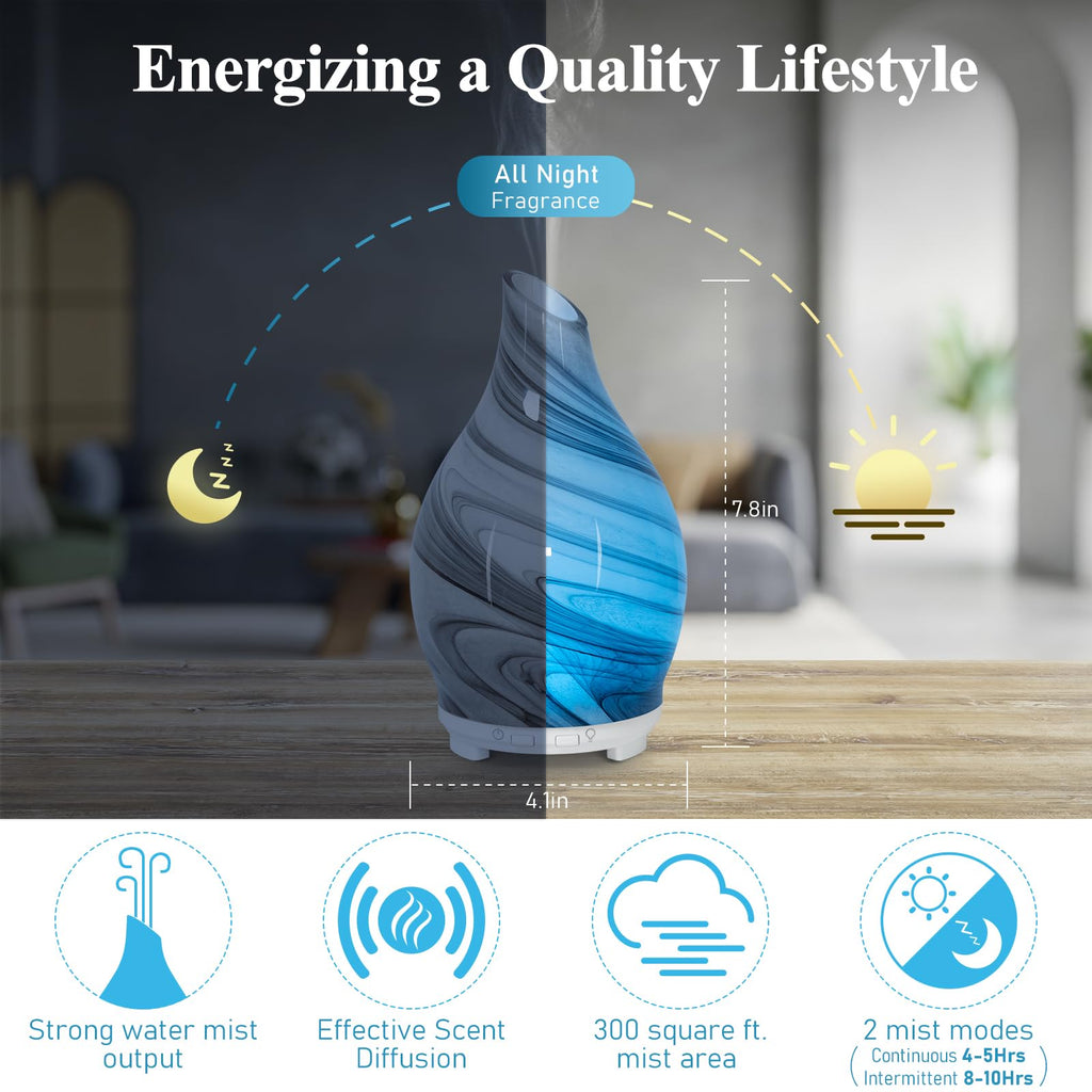 Essential Oil Diffuser 120ML Glass Ultrasonic Aromatherapy Humidifier – 7-Color LED Lights, Auto-Off, Ultra-Quiet