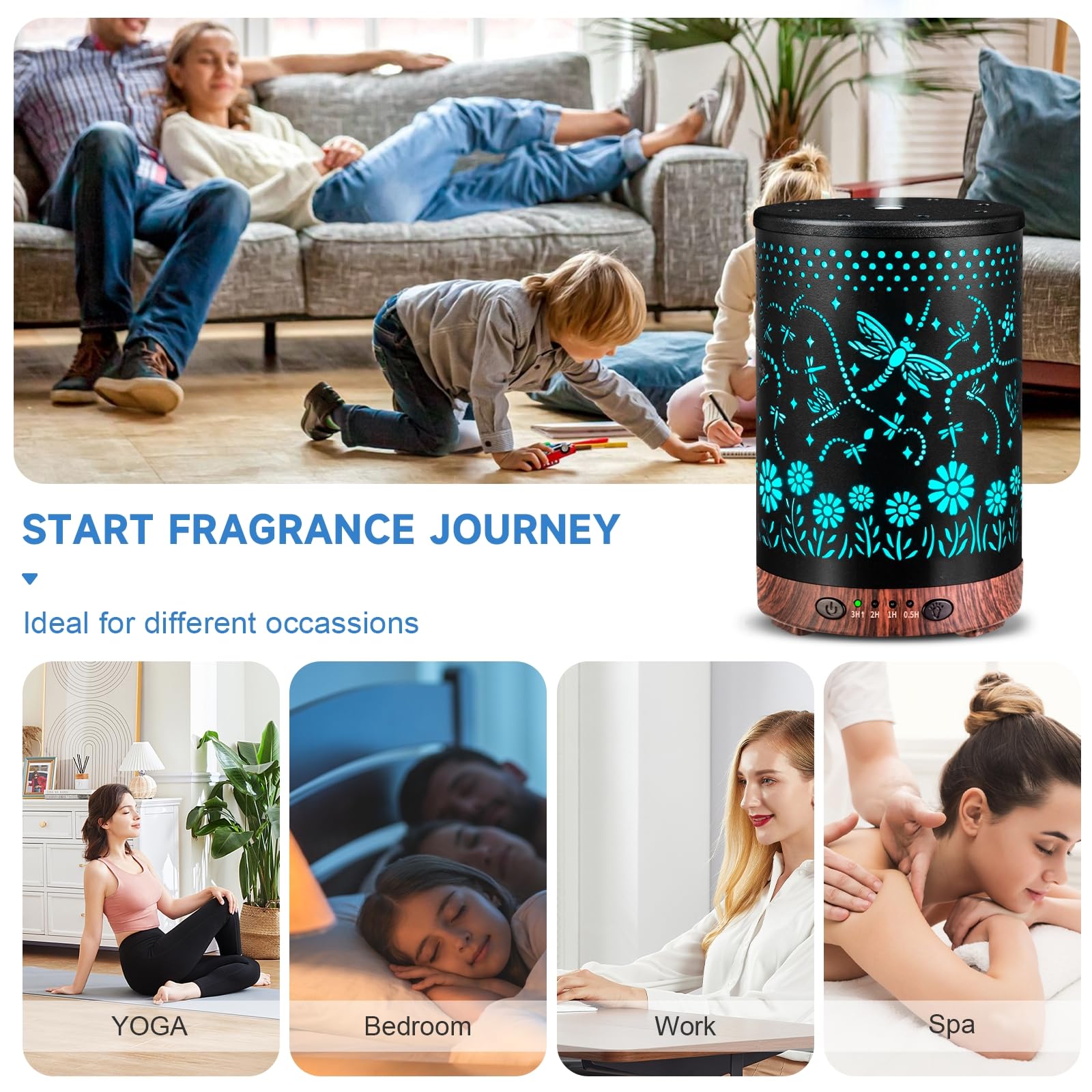 Essential Oil Diffuser 120ML – Metal Aromatherapy Diffuser with Auto Shut-Off, 7 Color LED Lights (Dragonfly)