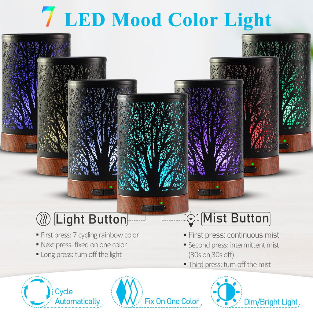 Essential Oil Diffuser 150ML – Ultrasonic Metal Diffuser with Auto Shut-Off and 7-Color LED Lights