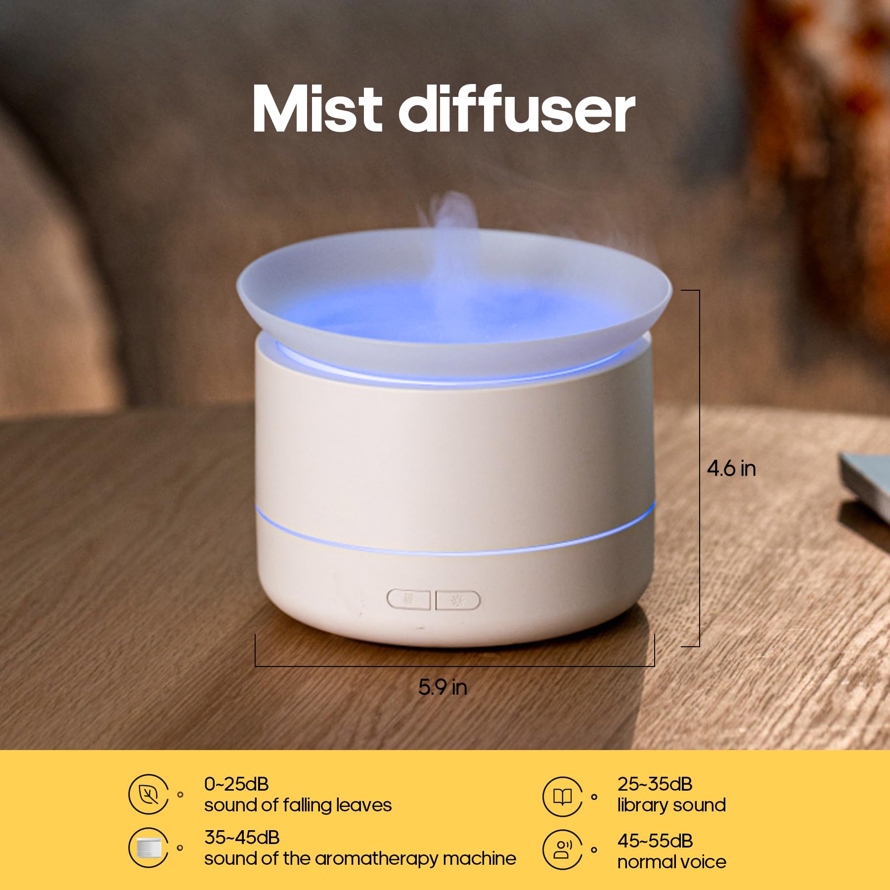 Essential Oil Diffuser 200ml - Aromatherapy Diffuser with 2 Dynamic Modes, Cool Mist Humidifier, 7 Color Lights, White