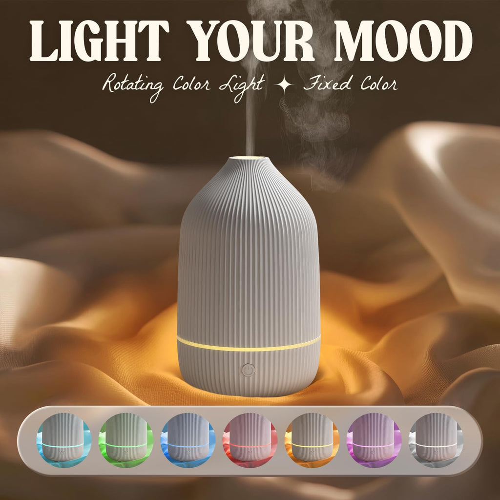 Essential Oil Diffuser 2-Pack - 100ml Ultrasonic Mini Diffuser, White | Auto Shut-Off, 7 LED Lights