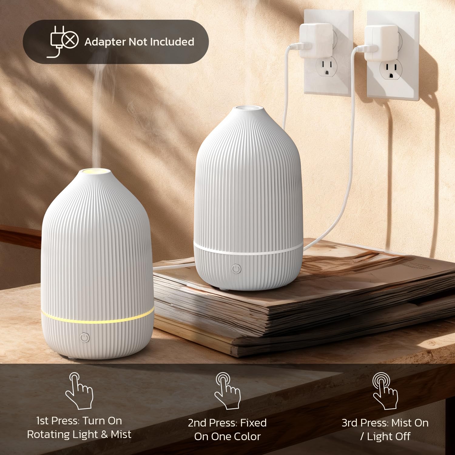 Essential Oil Diffuser 2-Pack - 100ml Ultrasonic Mini Diffuser, White | Auto Shut-Off, 7 LED Lights