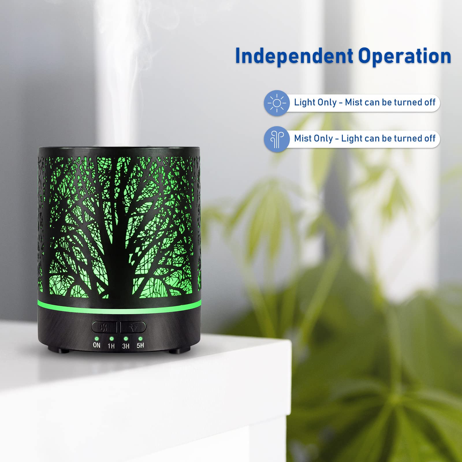 Essential Oil Diffuser 300ml – Ultrasonic Metal Diffuser with 4 Timers & 7-Color Night Light