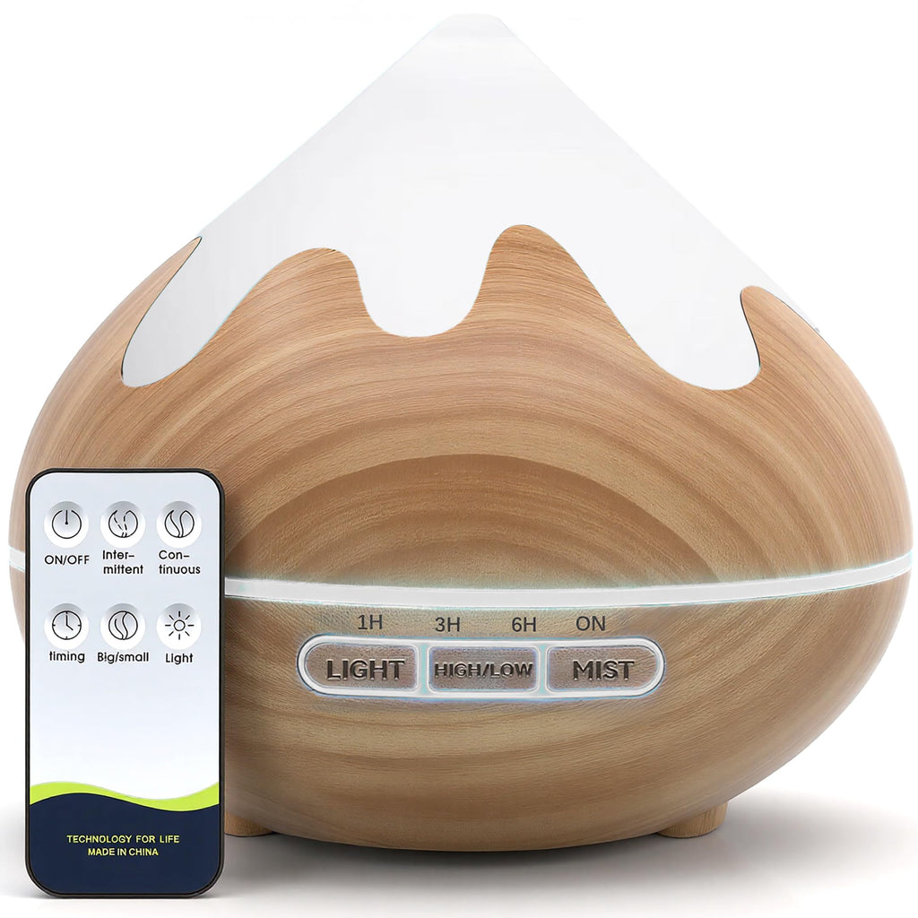 Essential Oil Diffuser 500ML Ultrasonic Large Diffuser with Remote, 14 Color LED, 2 Mist Modes (Brown)