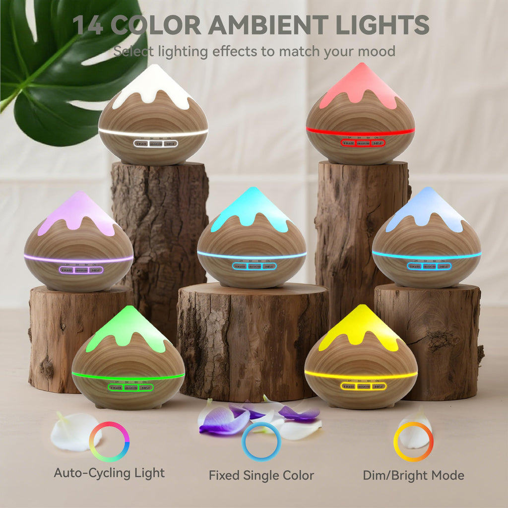 Essential Oil Diffuser 500ML Ultrasonic Large Diffuser with Remote, 14 Color LED, 2 Mist Modes (Brown)
