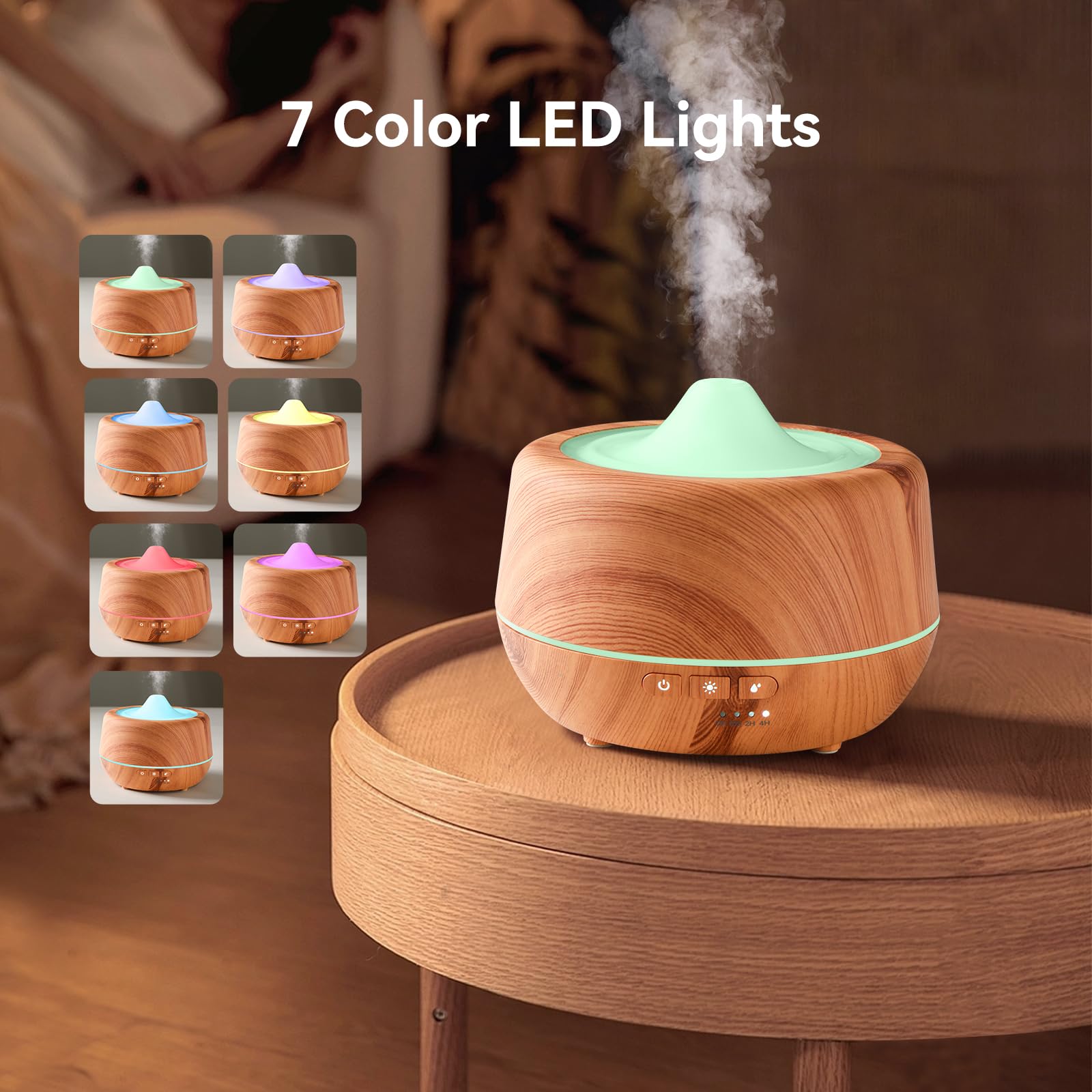 Essential Oil Diffuser 500ml Ultrasonic Diffuser - 2-in-1 Fragrance Diffuser & Humidifier with 7 Color LED Lights (Light Brown)