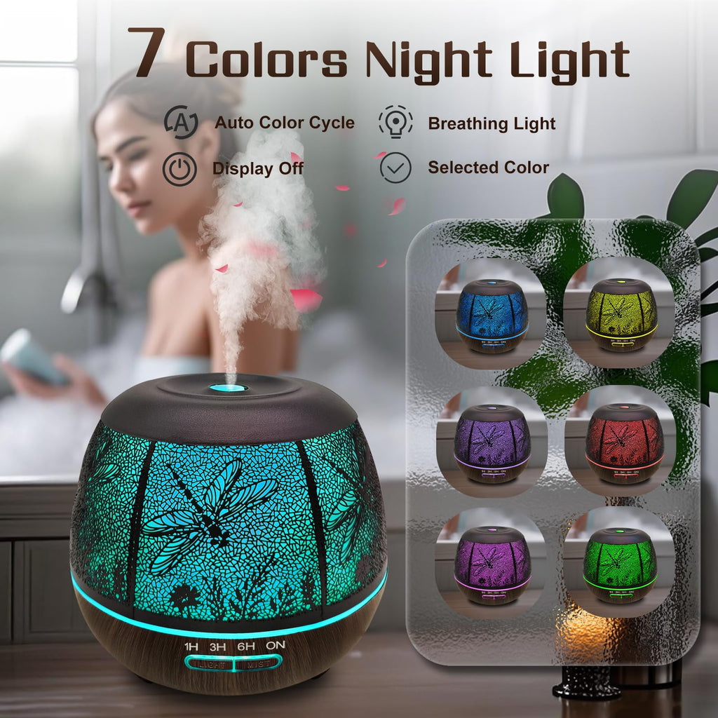 Essential Oil Diffuser 400ml for Bedroom - Remote, Auto Off, 7 Color Lights