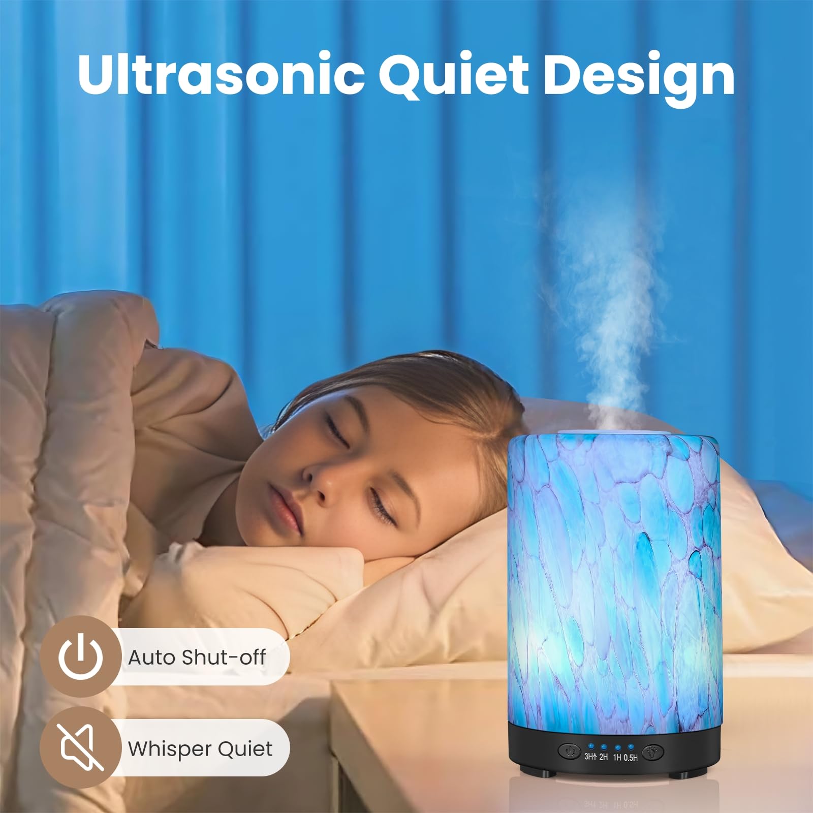 Essential Oil Diffuser 120 ml Glass Aromatherapy with 7 Color Lights & Auto Shut-Off