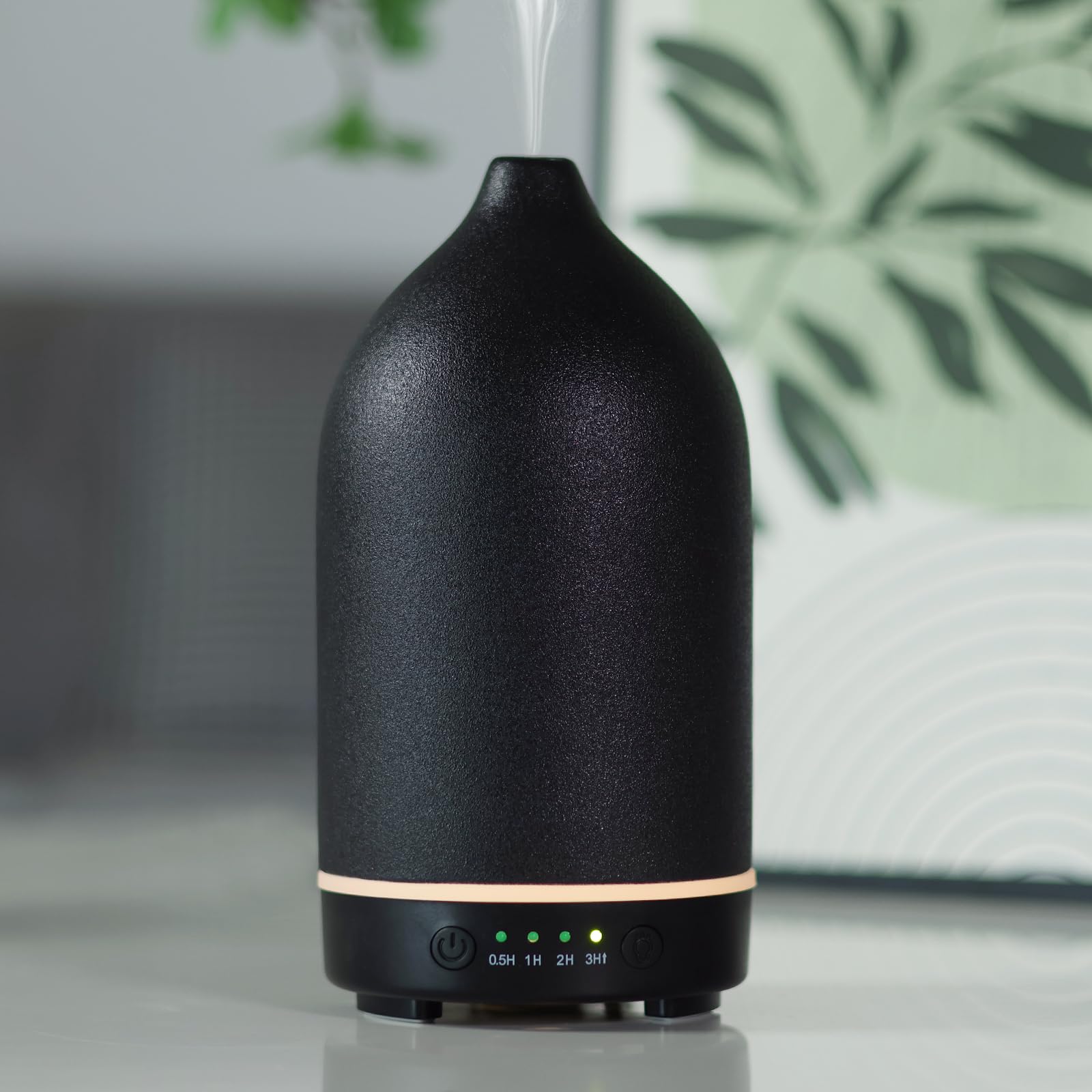 Essential Oil Diffuser Ceramic 150ml Black – Ultrasonic Aroma Diffuser with Timer, 7-Color LED, Auto Shut-Off