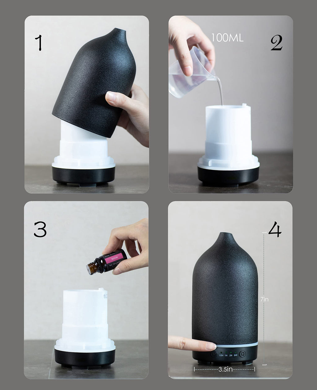 Essential Oil Diffuser - Handcrafted Ceramic, Ultrasonic Diffuser with Night Light & Timer
