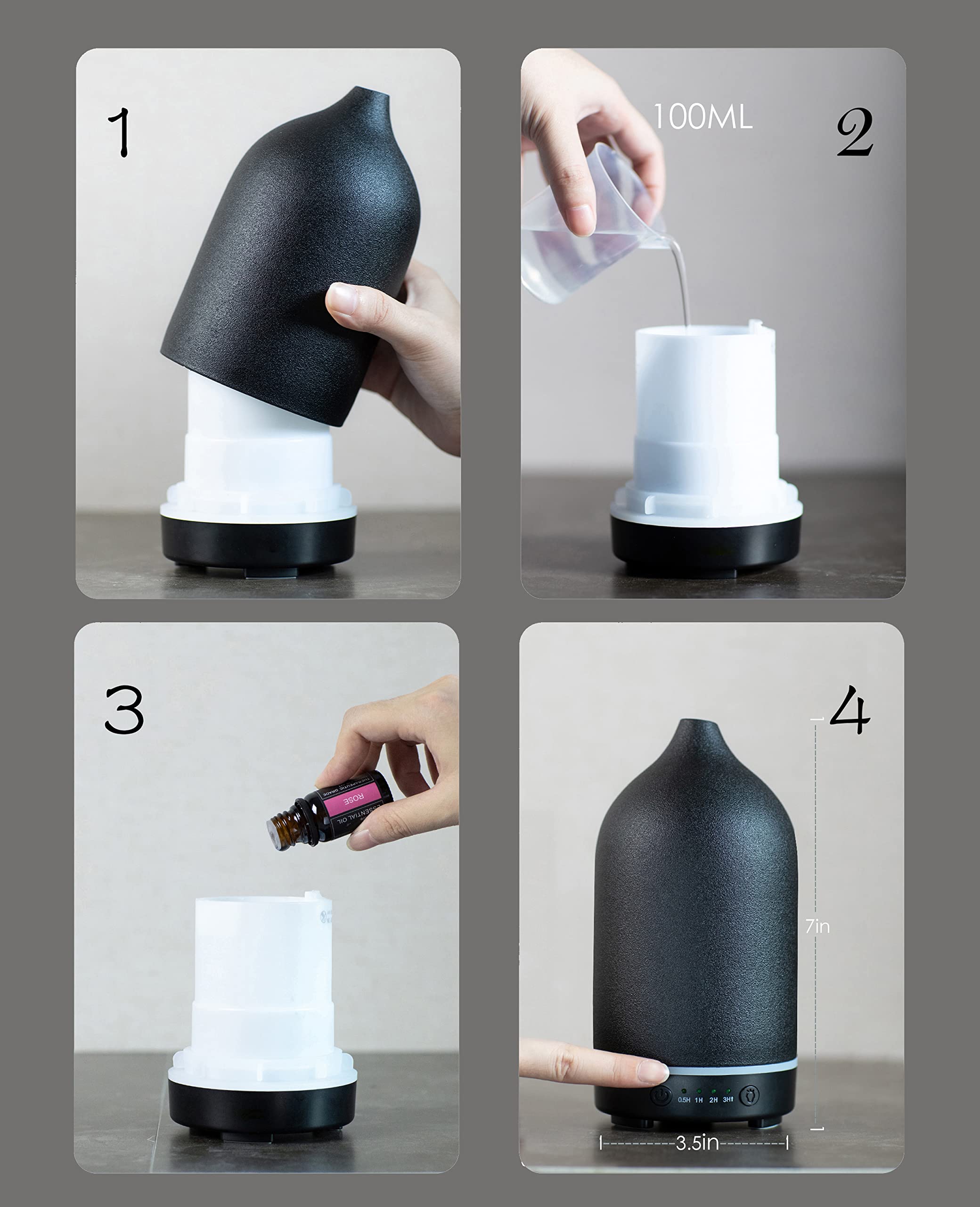 Essential Oil Diffuser - Handcrafted Ceramic, Ultrasonic Diffuser with Night Light & Timer