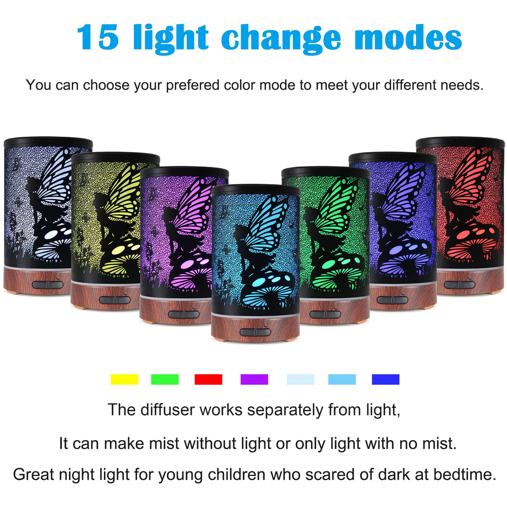 Essential Oil Diffuser - Ultrasonic Aromatherapy Humidifier with 7 Color LED Lights | Auto Shut-Off (Flower Fairy)