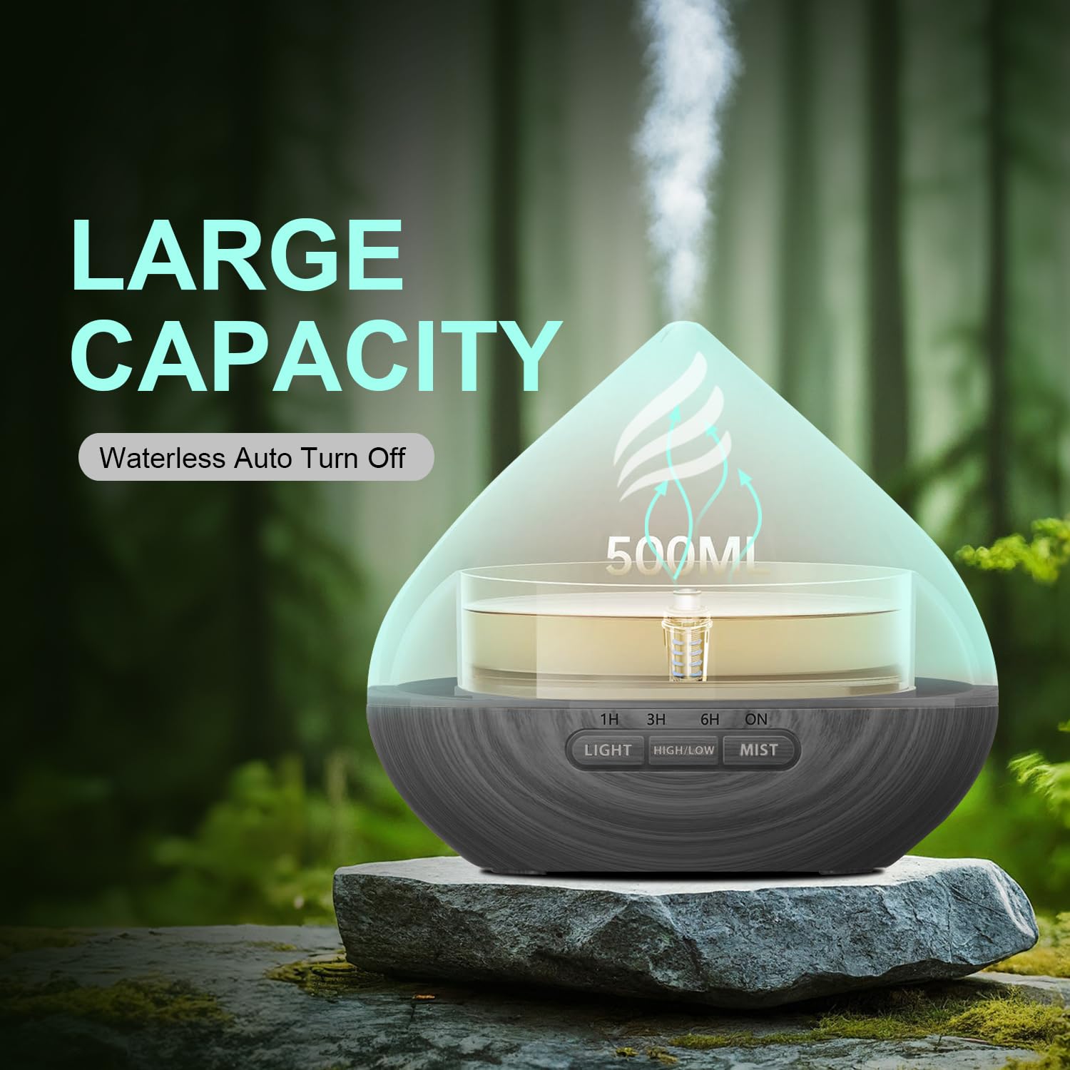 Essential Oil Diffuser 500ML with Remote - 14 LED Colors - Waterless Auto-Off - Dark Grey