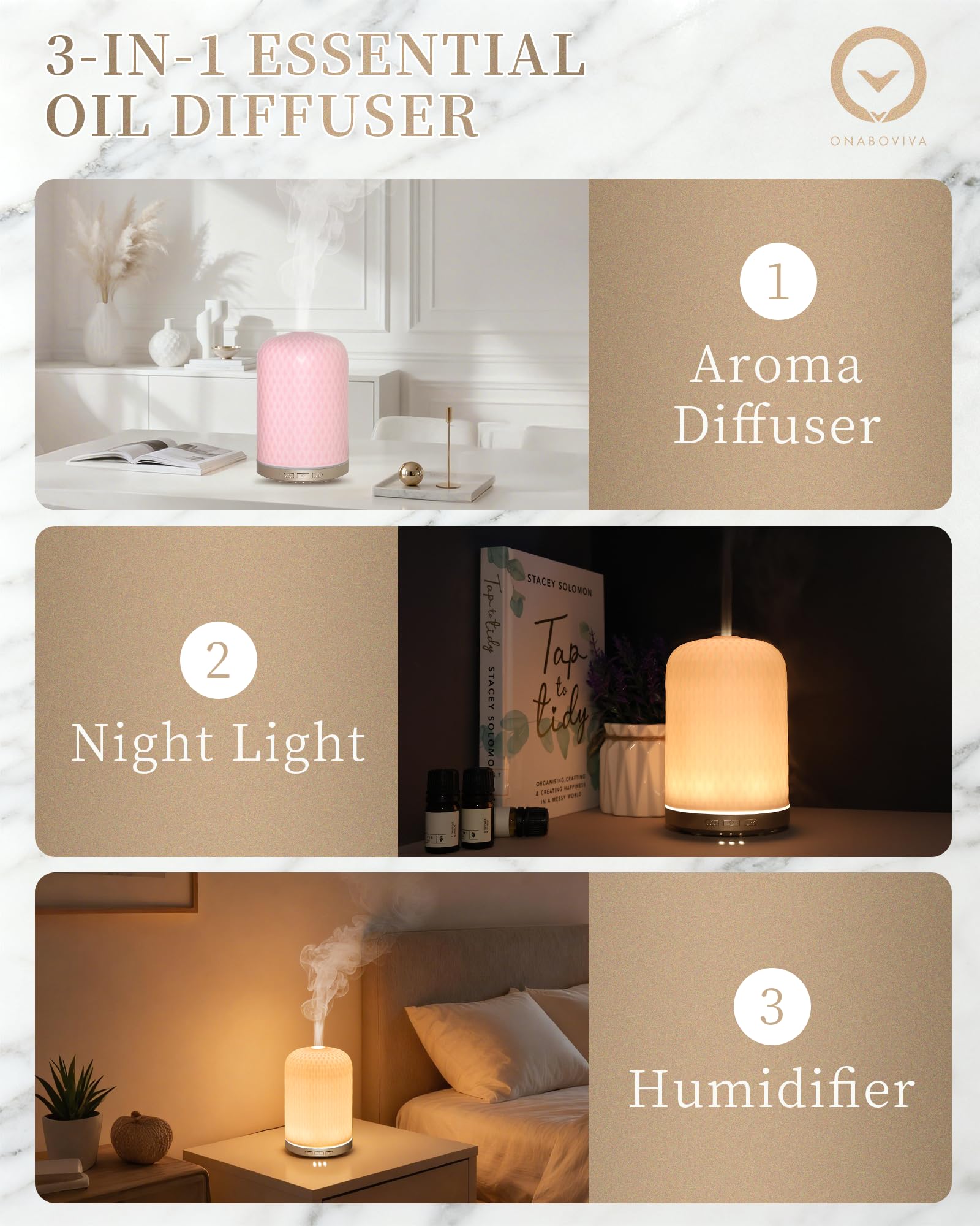 Essential Oil Diffuser for Home – 120ML Ceramic USB Diffuser, Pink