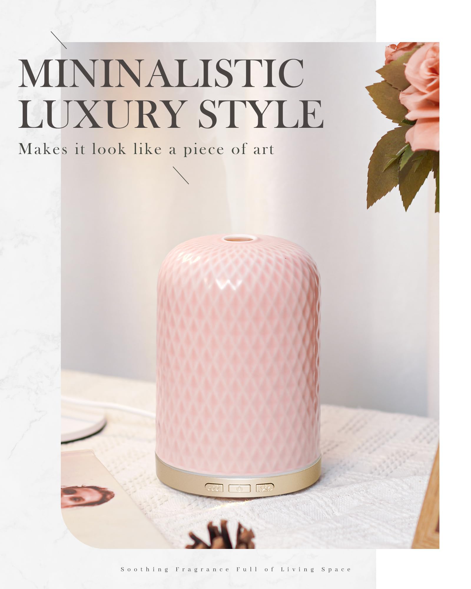 Essential Oil Diffuser for Home – 120ML Ceramic USB Diffuser, Pink
