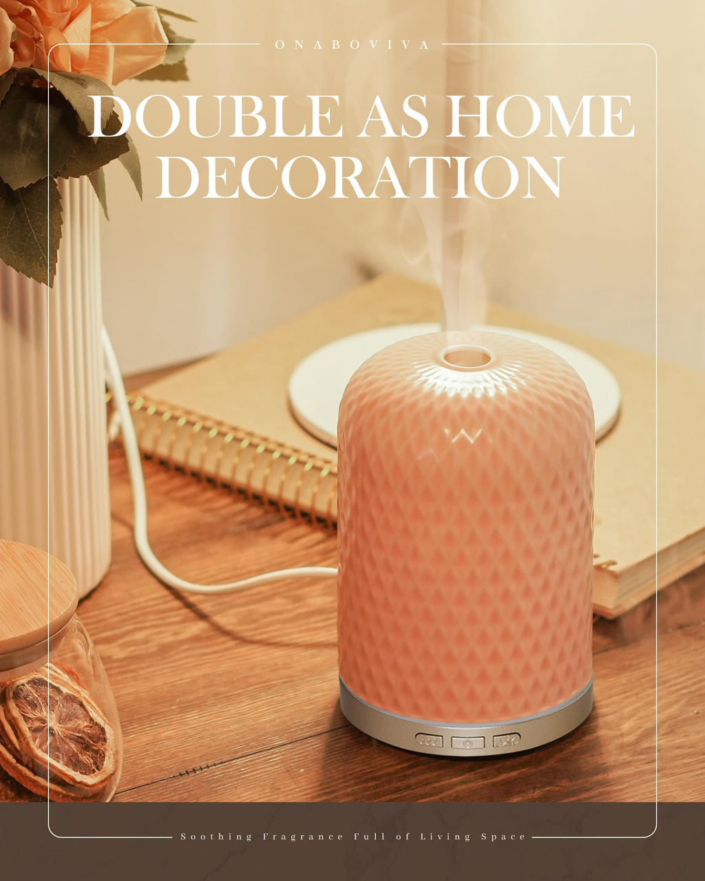 Essential Oil Diffuser for Home – 120ML Ceramic USB Diffuser, Pink