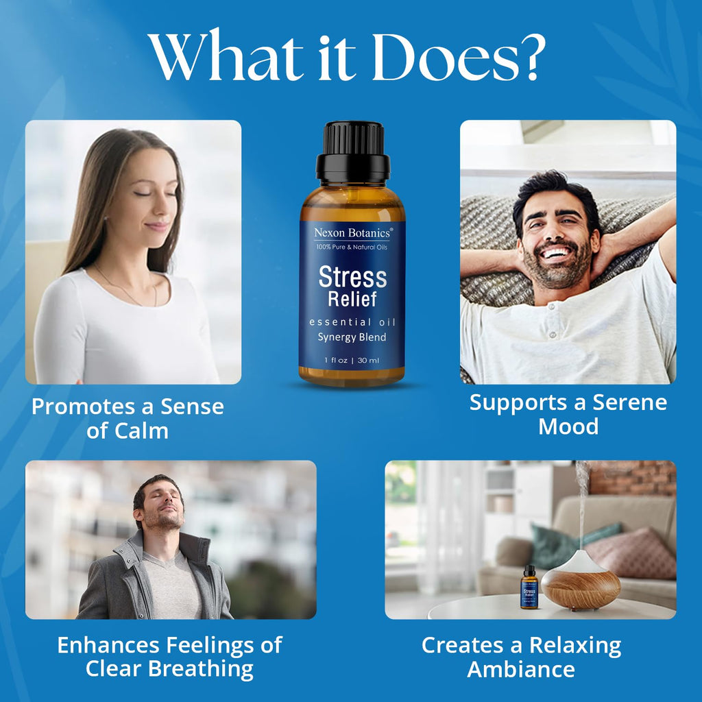 Stress Relief Essential Oil Blend 30 ml – Calm Diffuser Oil | Nexon Botanics