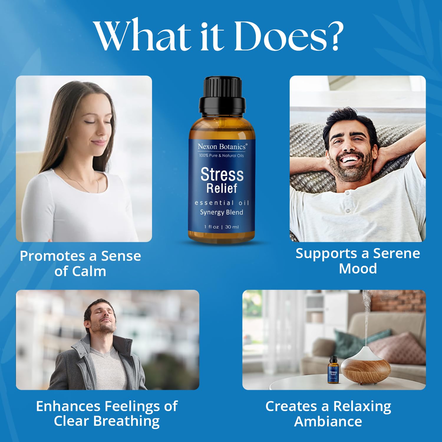 Stress Relief Essential Oil Blend 30 ml – Calm Diffuser Oil | Nexon Botanics
