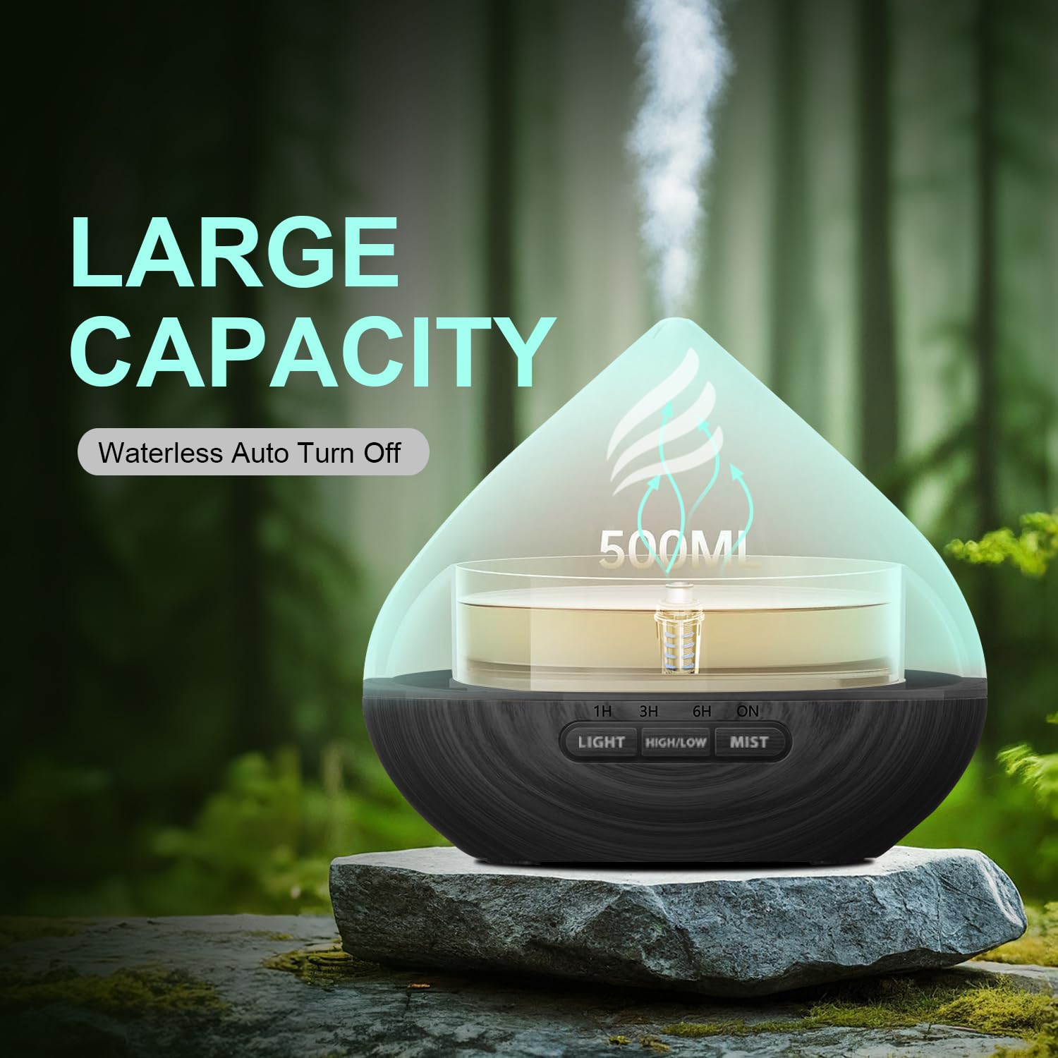 Essential Oil Scent Diffuser 500ML with Remote – 14 Color LED Lights, Auto-Off, Quiet Humidifier (Black)