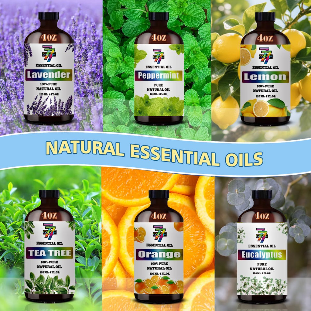 Essential Oil Set – Six 4oz Bottles (Lavender, Peppermint, Lemon, Sweet Orange, Tea Tree, Eucalyptus)