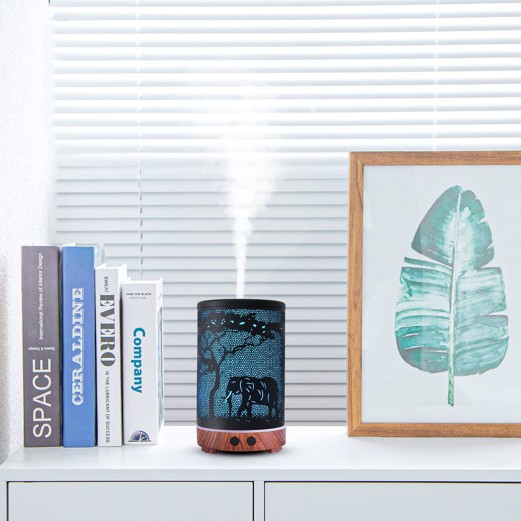 Essential Oils Diffuser - Aromatherapy Diffuser with 7-Color LED Lights, Auto-Off Metal Humidifier (Elephant)