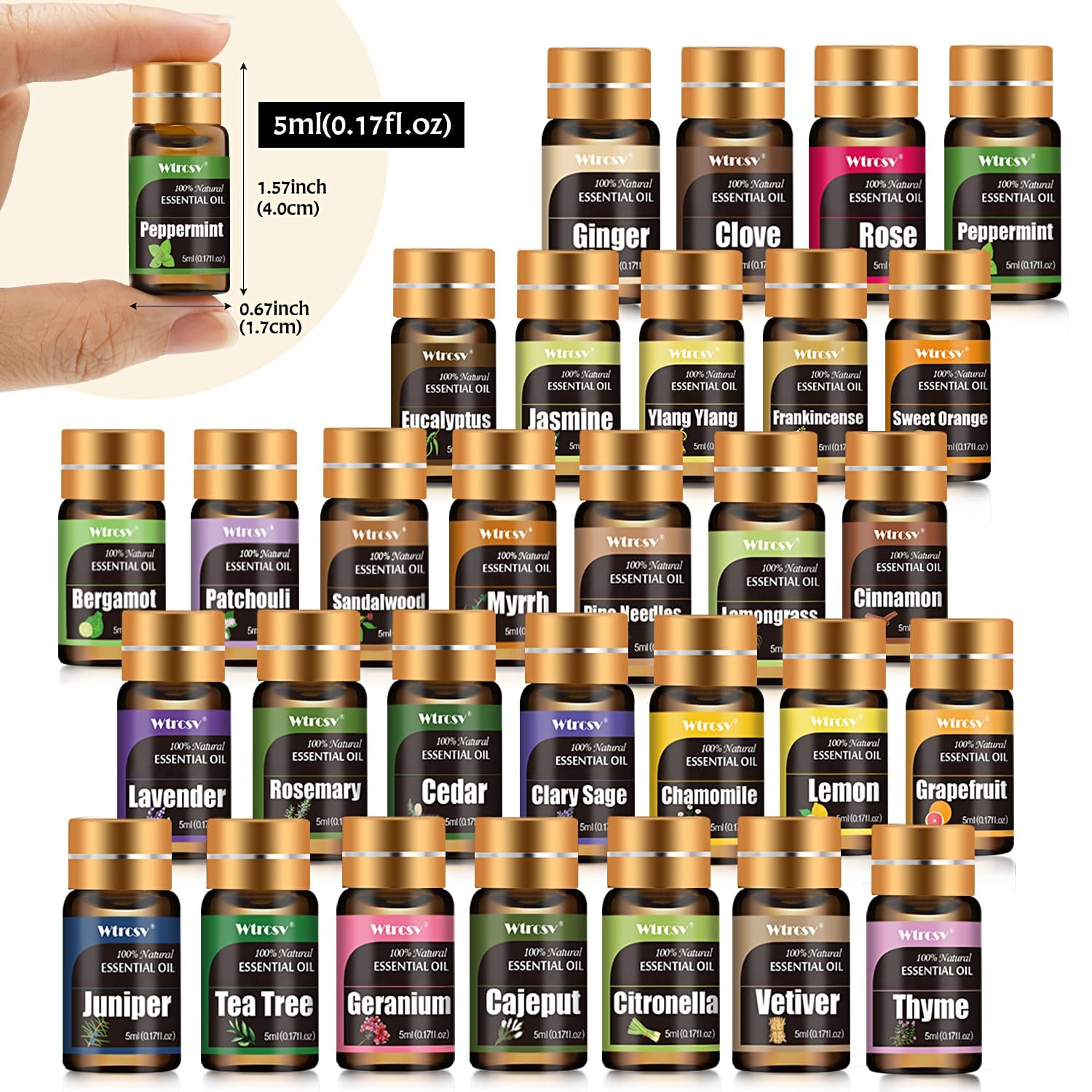 Essential Oils Set - Diffuser & Aromatherapy Kit (30x5 ml) | Skin & Hair Care