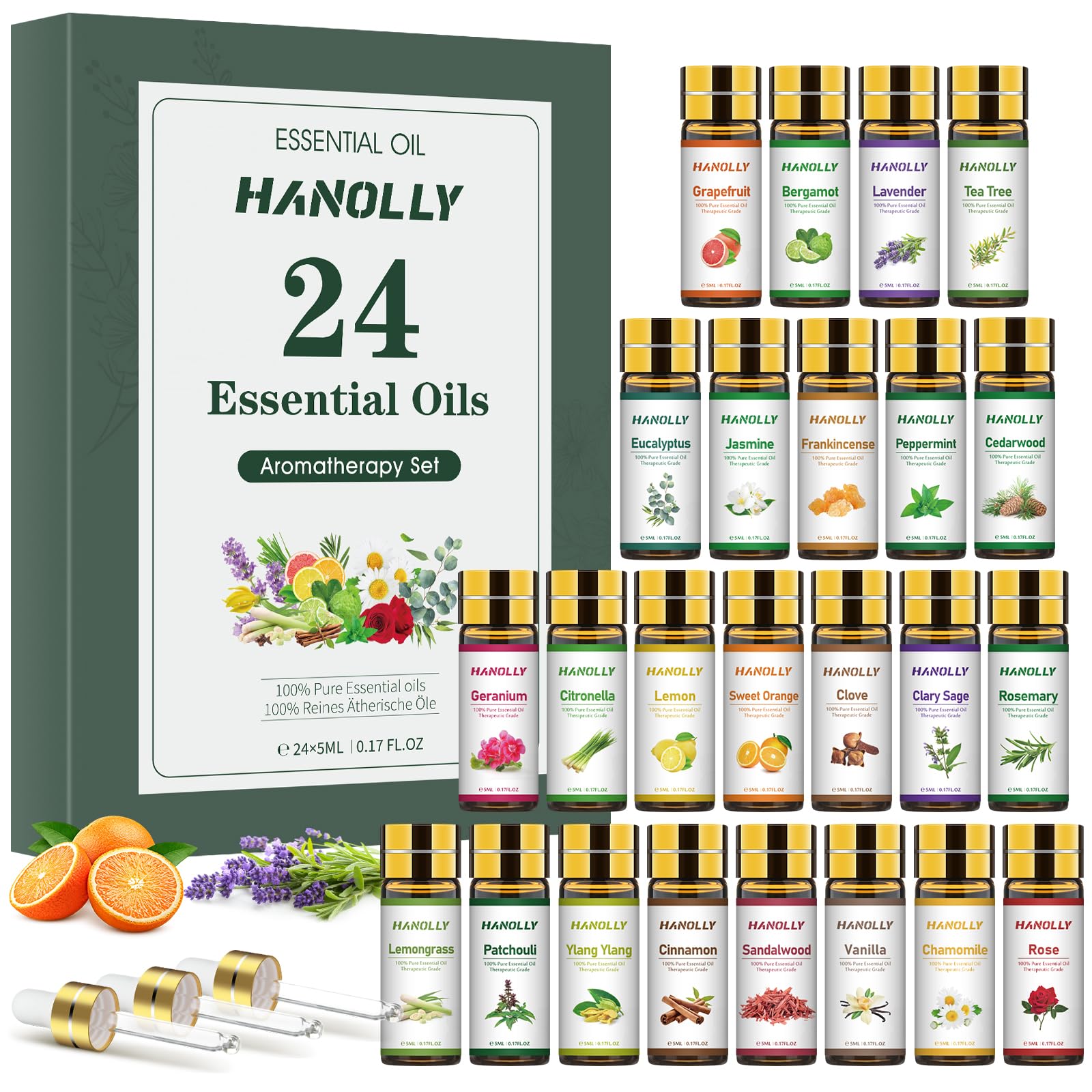 Essential Oils Set - 24x5ml Premium Aromatherapy Kit for Diffuser & Skincare