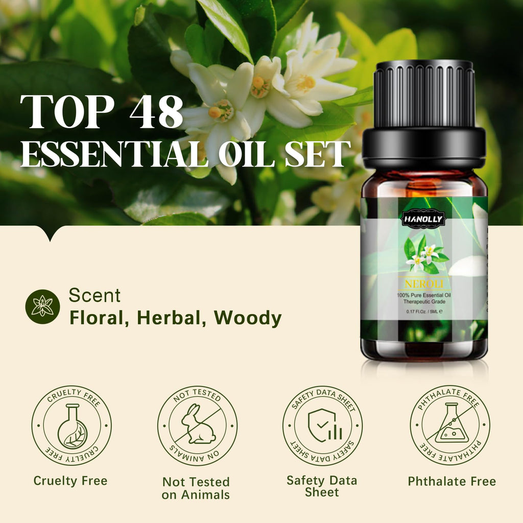 Essential Oils Set (48 x 5ml) - Aromatherapy Kit for Diffuser, Soap & Massage