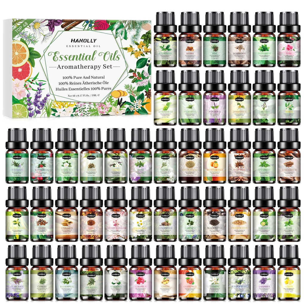 Essential Oils Set (48 x 5ml) - Aromatherapy Kit for Diffuser, Soap & Massage