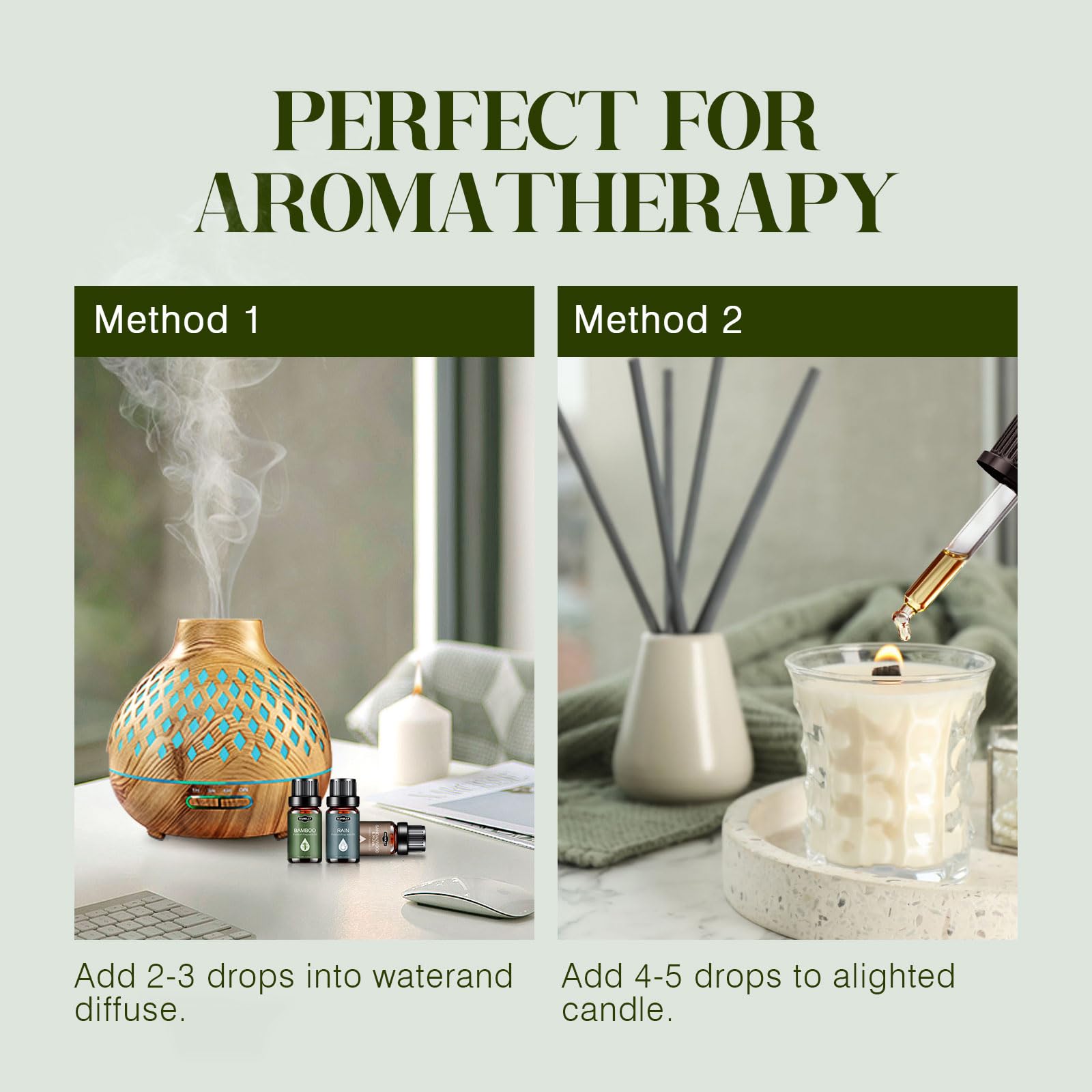 Essential Oils Set – Nature Scents Aromatherapy Kit (6x10ml) Sandalwood & Rose, Bamboo, Rain, Lavender & Chamomile, Fresh Cut Grass, Forest Pine