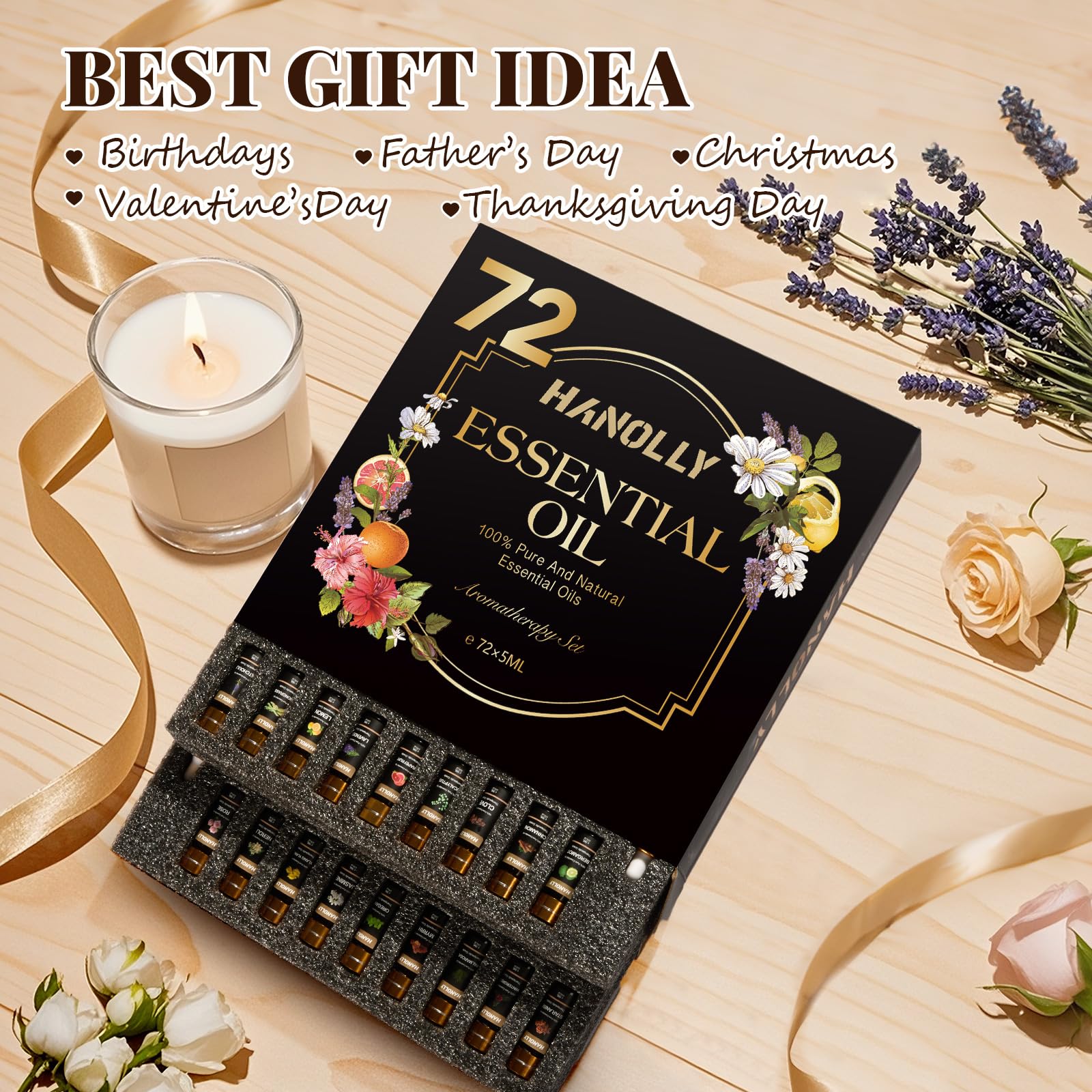 72-Piece Essential Oils Set - Pure Aromatherapy Oils 5ml Gift Box