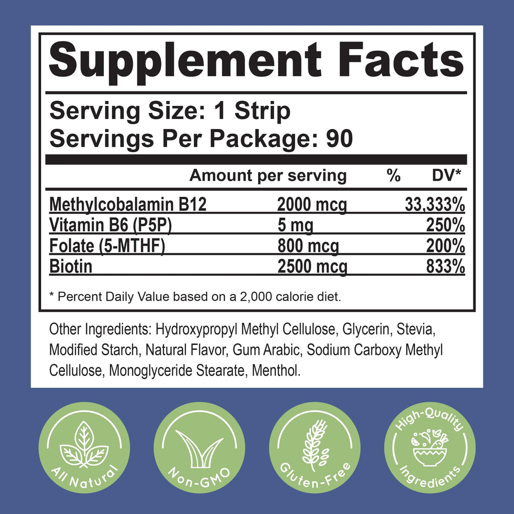 Essential Source 2000 mcg Methylcobalamin B12 Sublingual Strips | Energy, Focus & Hair Support