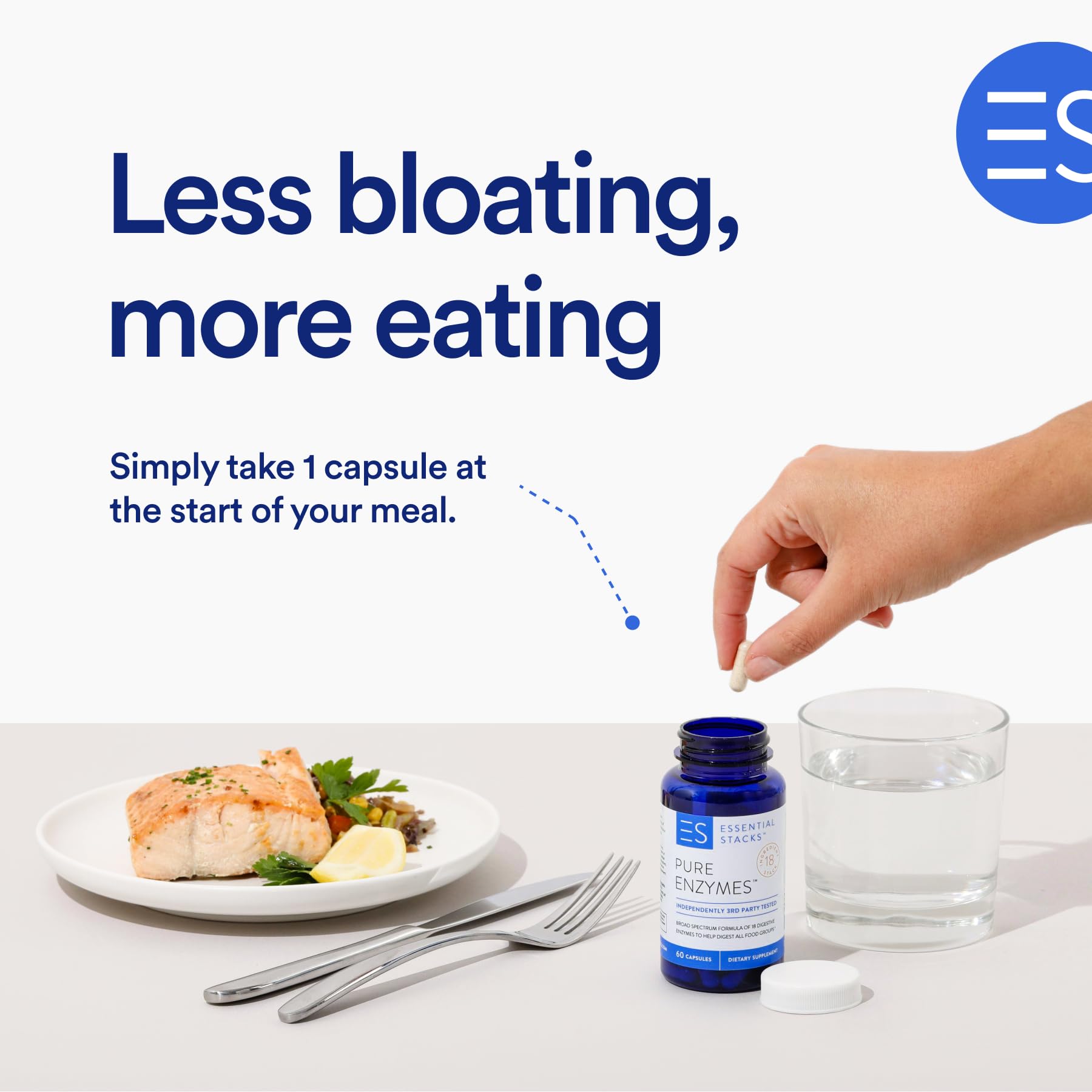 Essential Stacks Digestive Enzymes - Gluten/Dairy/Soy Free, 60 Caps