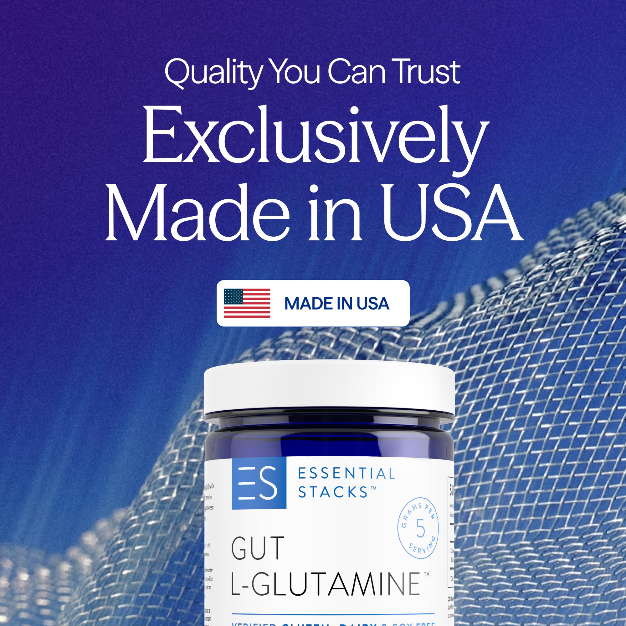 Essential Stacks Gut L-Glutamine Powder - USA Made - Pure L-Glutamine for Gut Health (60 Servings, Unflavored)