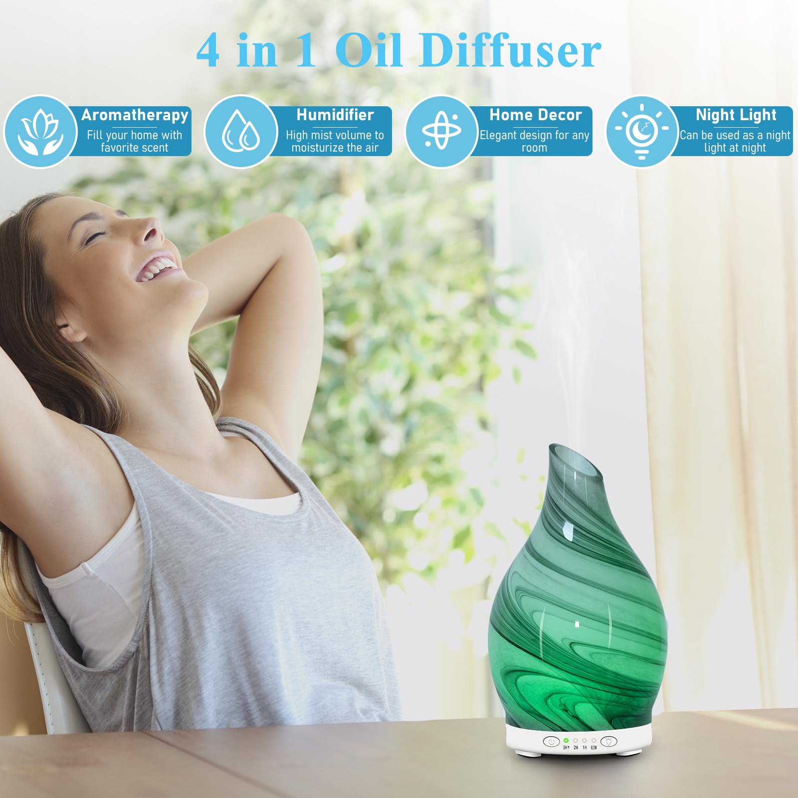 Essential Oil Diffuser 120ML – Glass Aromatherapy with 7 LED Colors & 4 Timers
