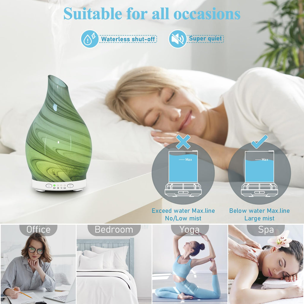 Essential Oil Diffuser 120ML – Glass Aromatherapy with 7 LED Colors & 4 Timers