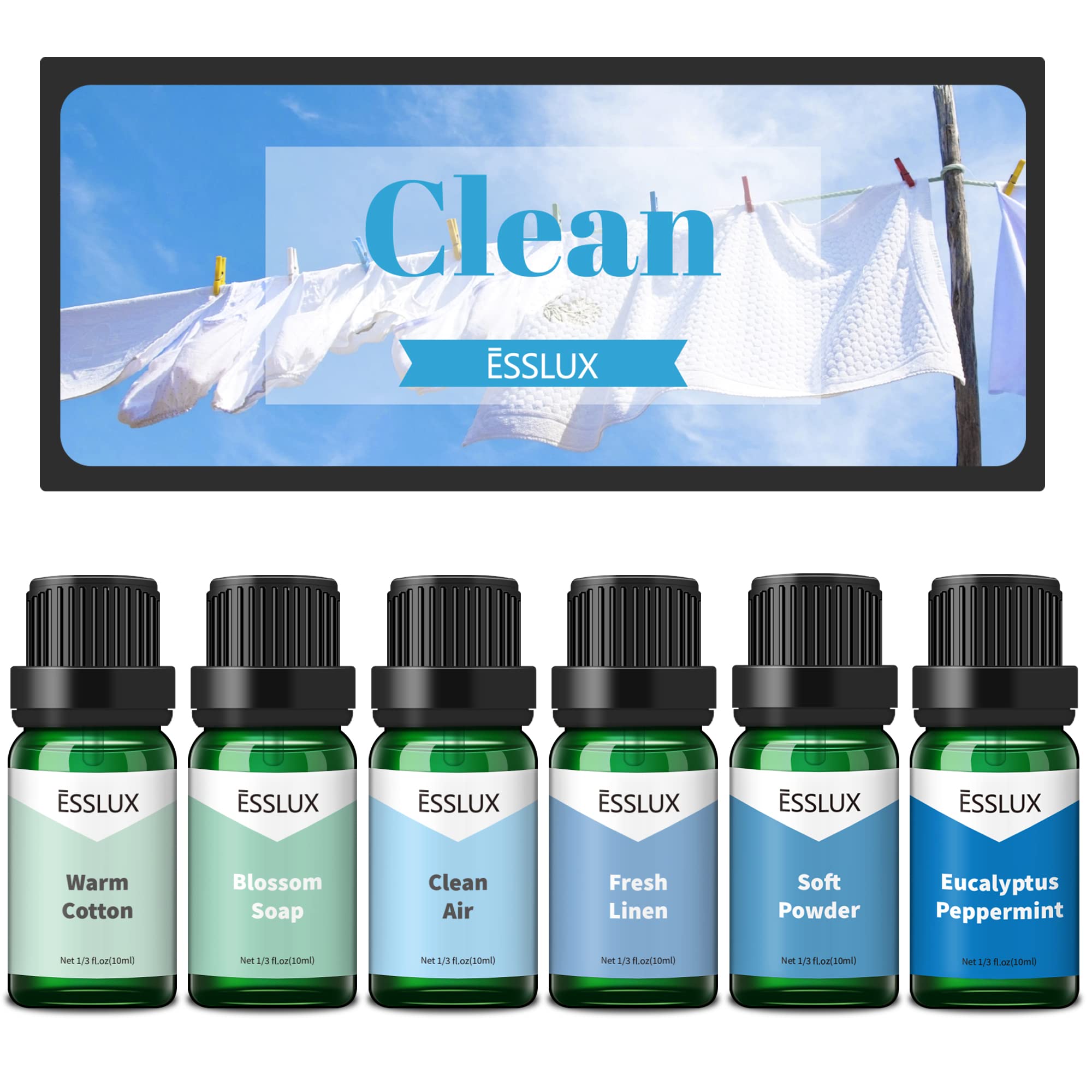 Fragrance Oil Set – ESSLux Clean Set (6x10ml) for Diffuser, Soap & Candle Making