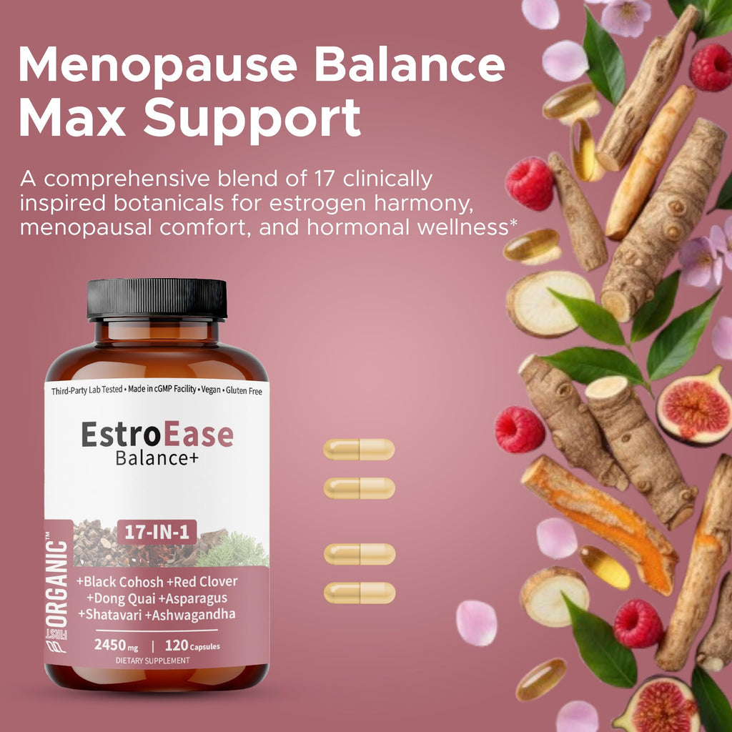FIRSTORGANIC EstroEase Balance+ 2450mg – 17-in-1 Plant-Based Women’s Hormonal Balance