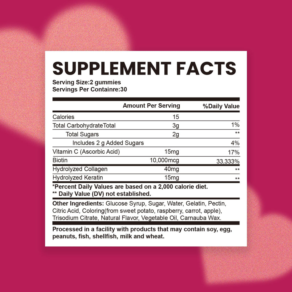 Esverco Biotin 10000mcg Keratin Collagen Gummies – Hair & Nails Support