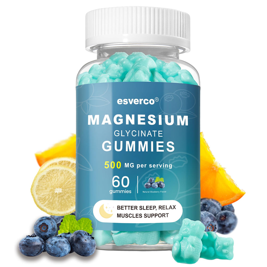Esverco Magnesium Glycinate Gummies 500mg Sleep Support – Vegan, Non-GMO, 60 Count