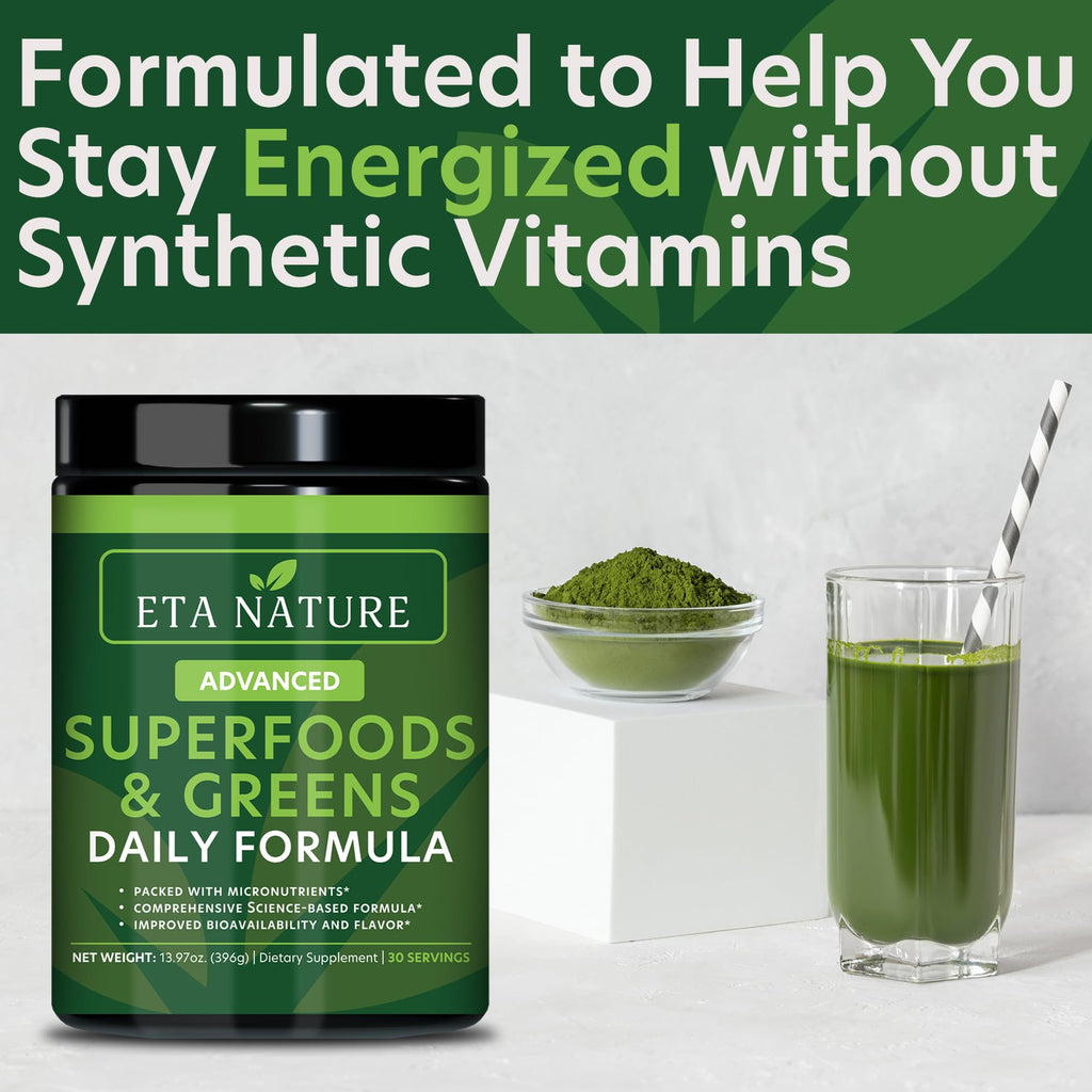 ETANATURE 50 Super Greens Powder - Vegan, Non-GMO Greens Superfood (30 Servings)