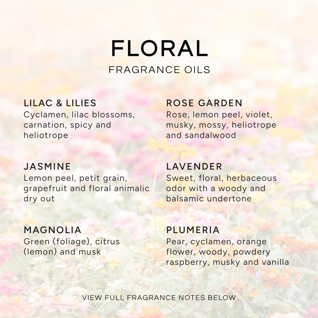 Eternal Essence Oils Floral Set of 6 Premium Fragrance Oils - Lavender, Lilac Lilies, Jasmine, Plumeria, Rose Garden, Magnolia | Diffusers, Candles & Soaps