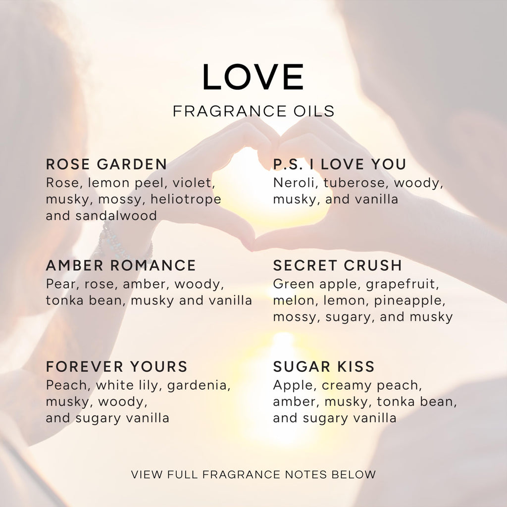 Eternal Essence Oils Love Set – 6 Premium Fragrance Oils (Rose, PS I Love You, Amber Romance, Secret Crush, Forever Yours, Sugar Kiss) 10ml