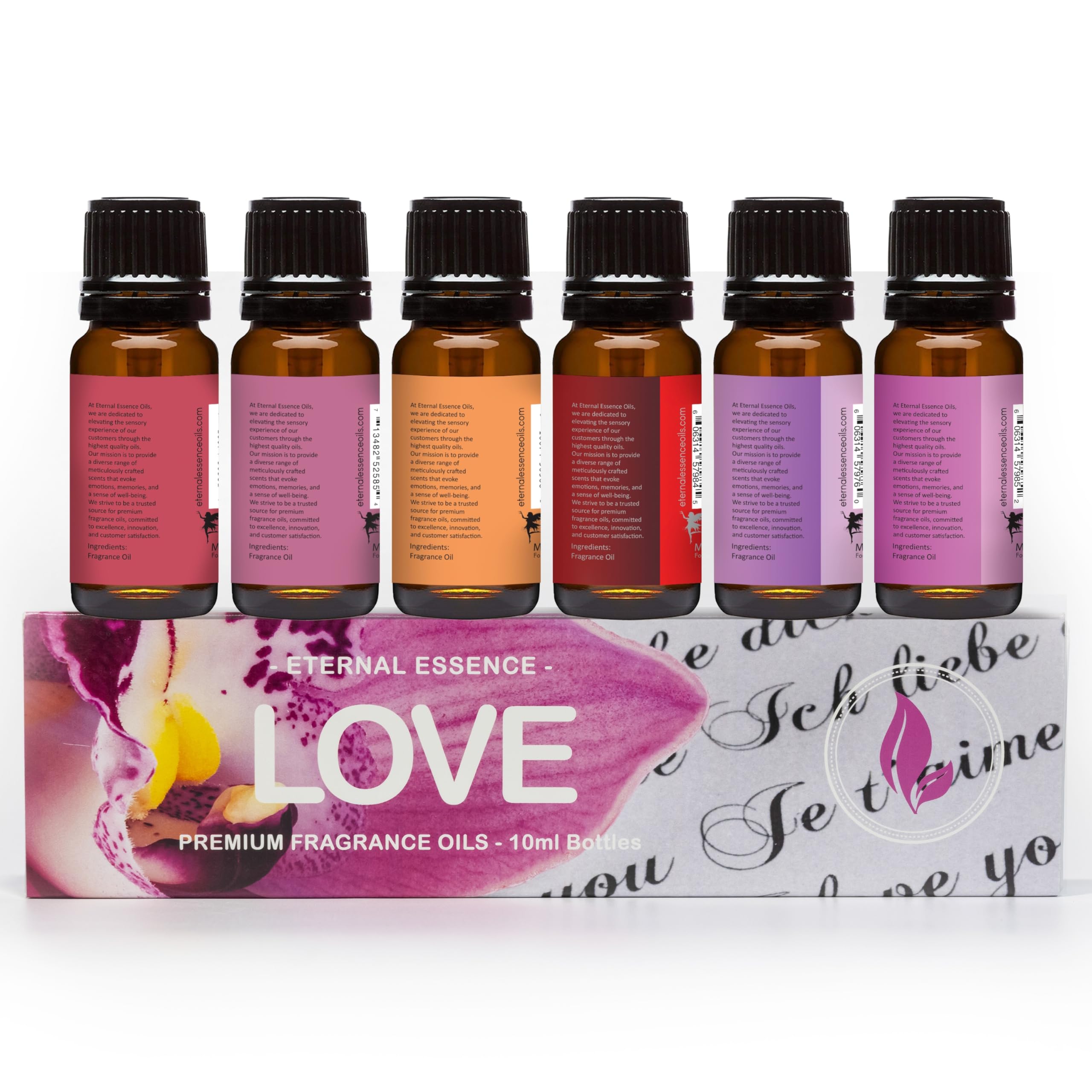 Eternal Essence Oils Love Set – 6 Premium Fragrance Oils (Rose, PS I Love You, Amber Romance, Secret Crush, Forever Yours, Sugar Kiss) 10ml