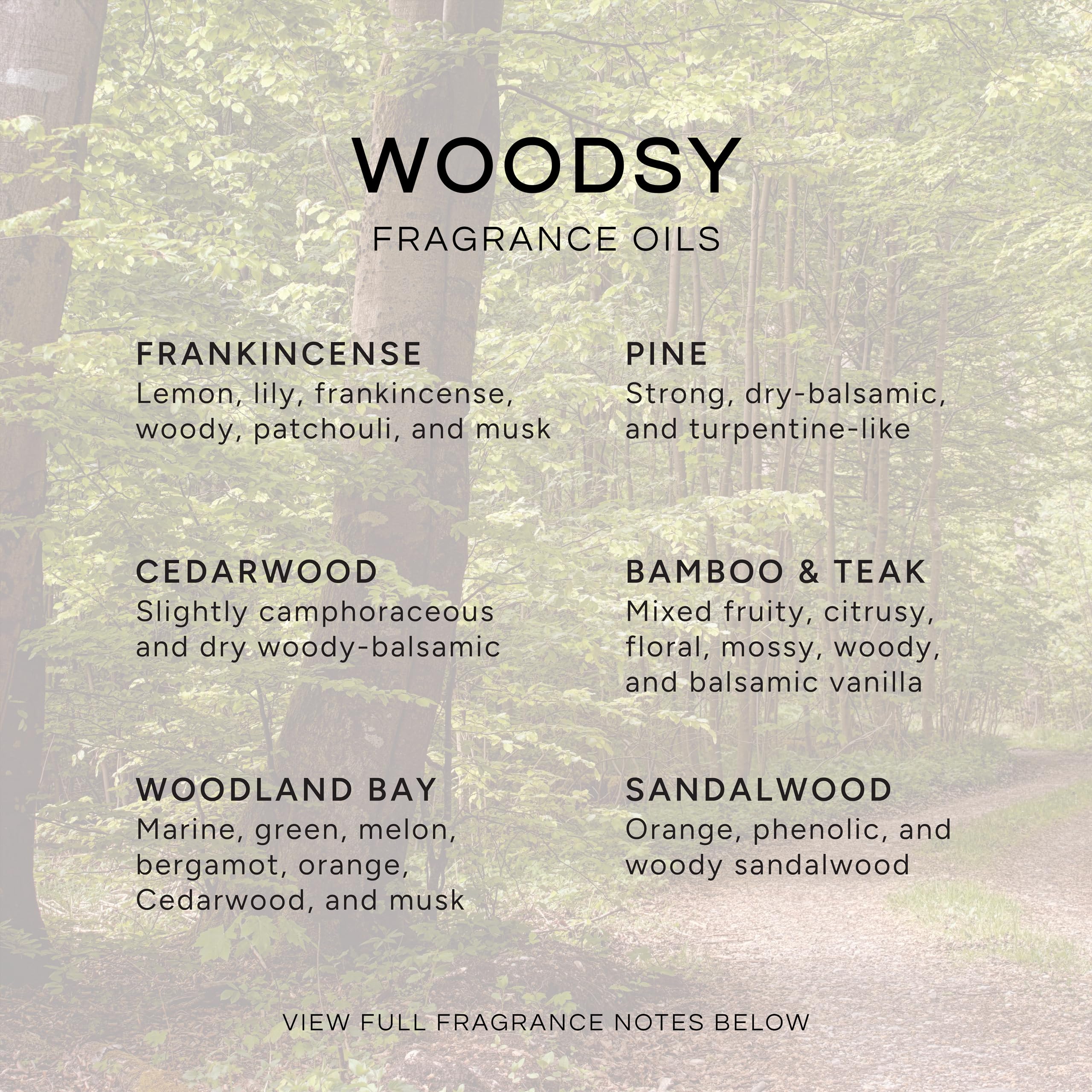 Woodsy Premium Fragrance Oils Set (6-Pack) – Pine, Cedar Wood, Sandalwood, Woodland Bay & Frankincense | Eternal Essence Oils