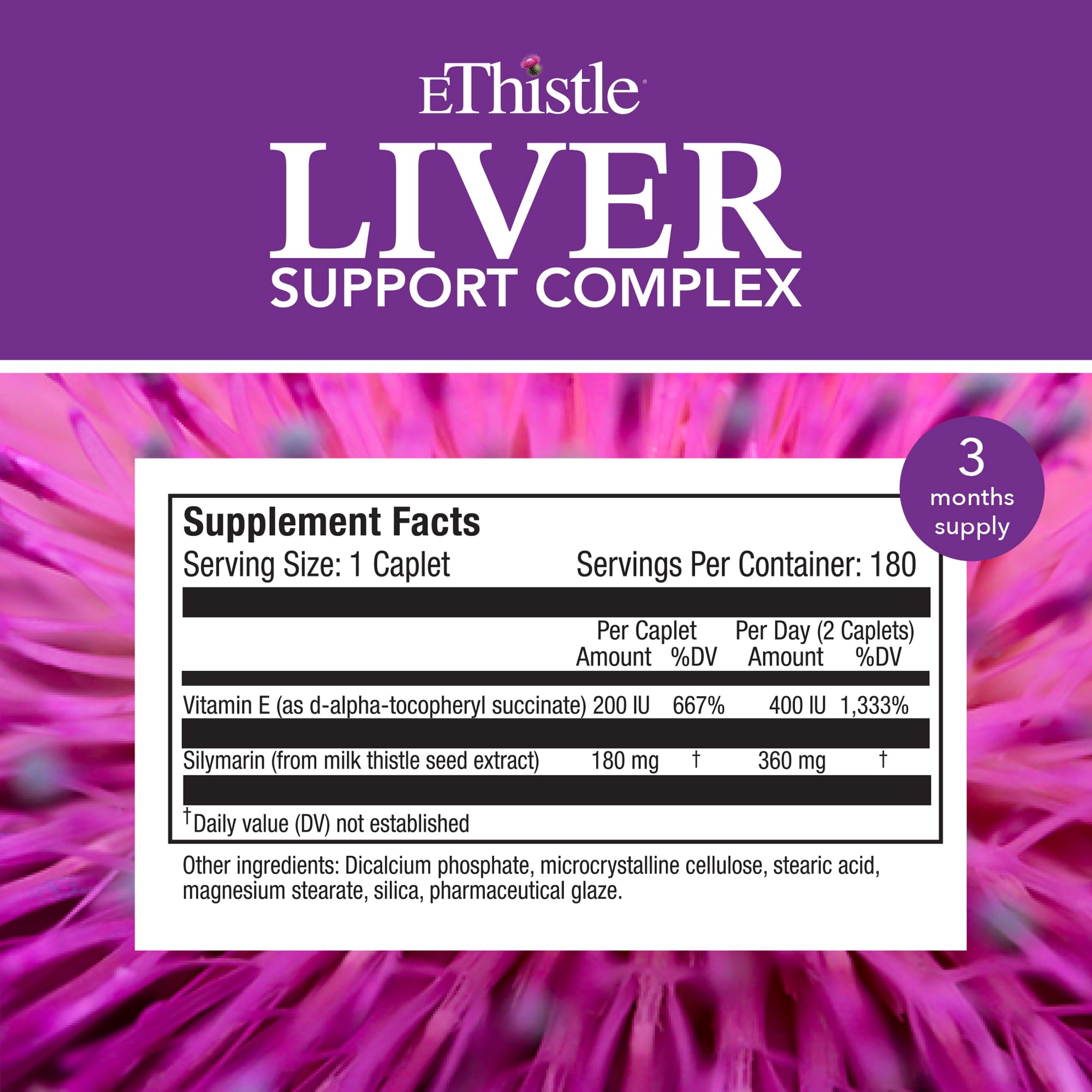 EThistle Liver Wellness – Milk Thistle & Vitamin E Liver Health Formula, Caplets 180 Count