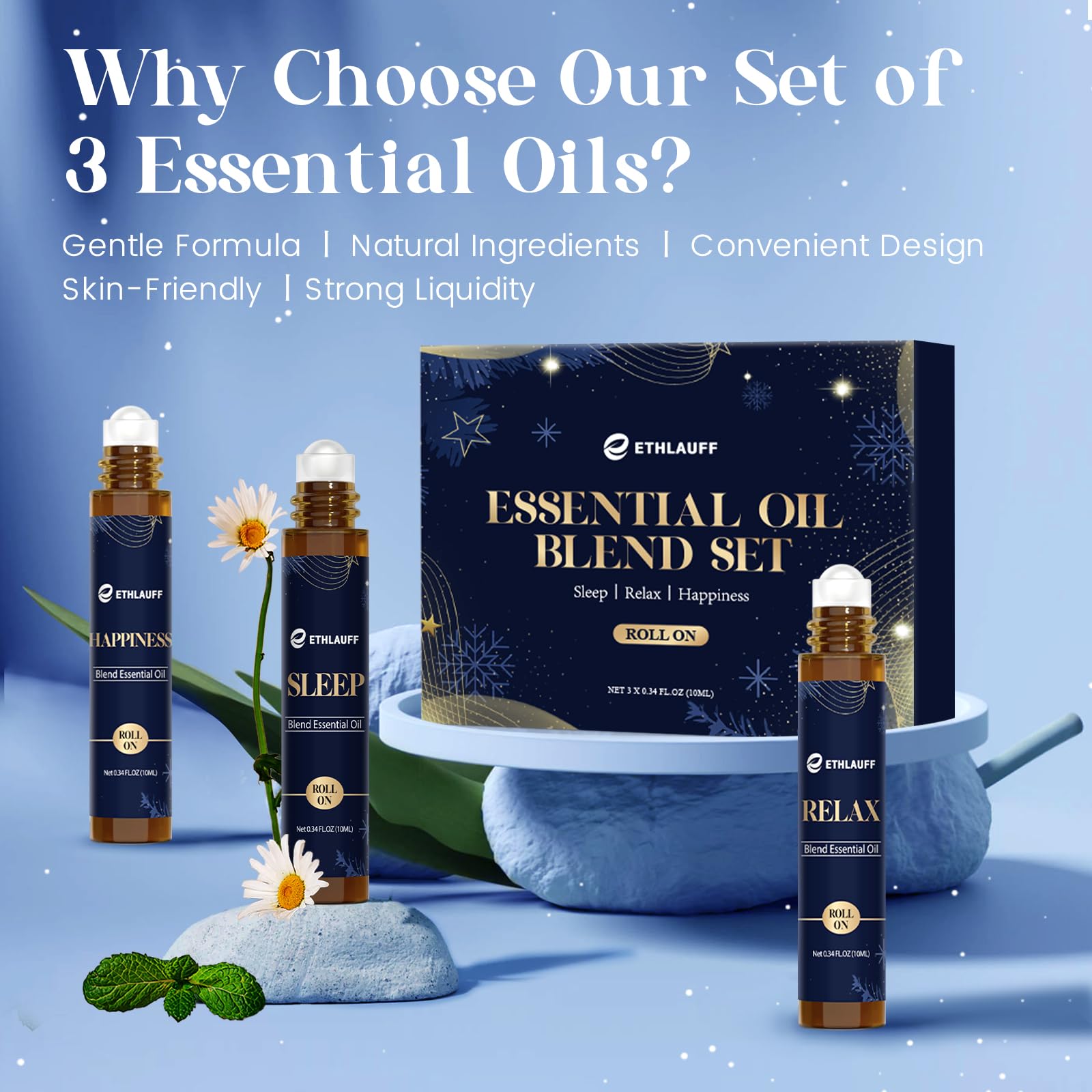 Ethlauff Essential Oil Roller Set: Sleep, Relax, Happiness – Aromatherapy Roll-On Gift