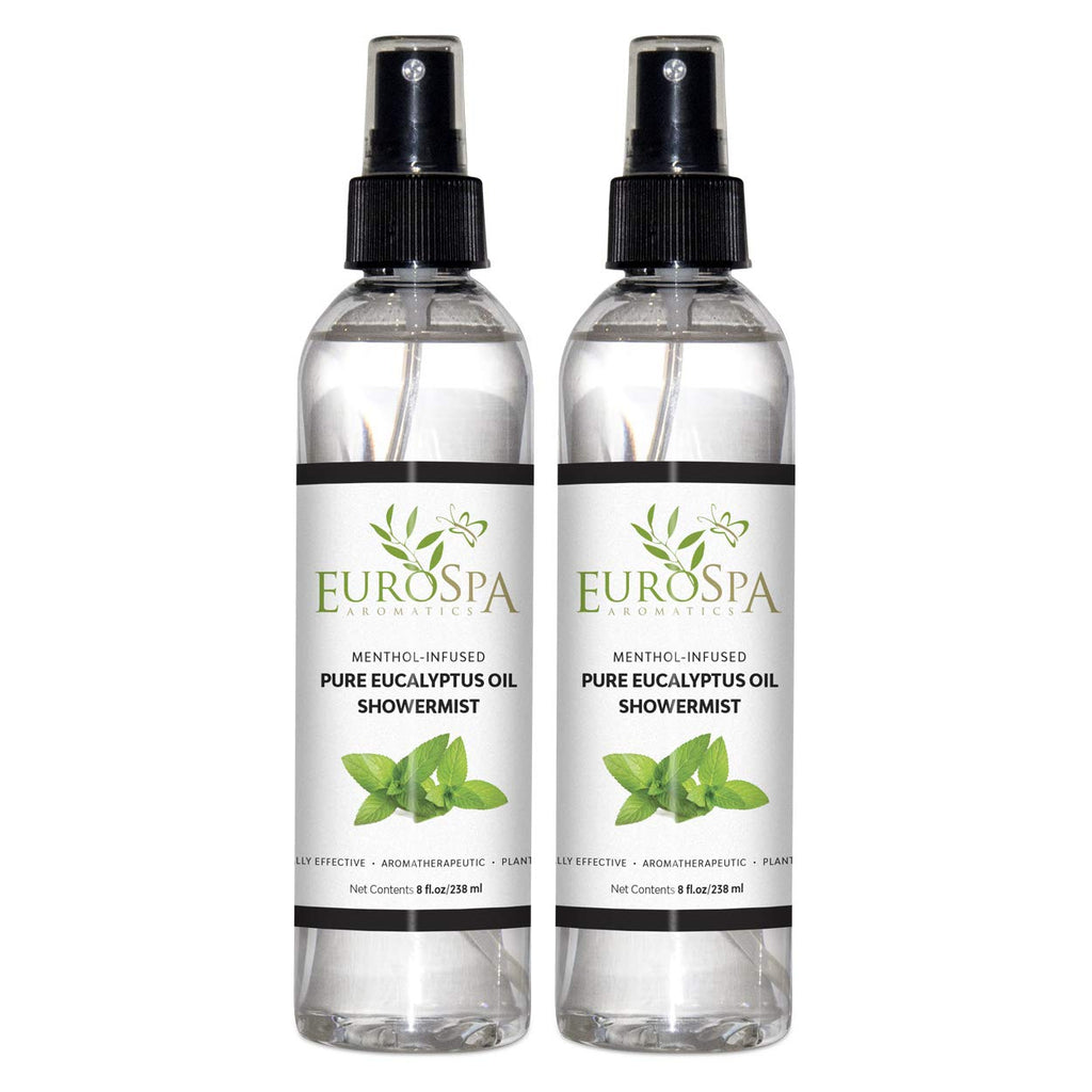 EuroSpa Aromatics Pure Eucalyptus Oil ShowerMist & Steam Room Spray – All-Natural, Menthol Infused, 8oz, 2 Pack