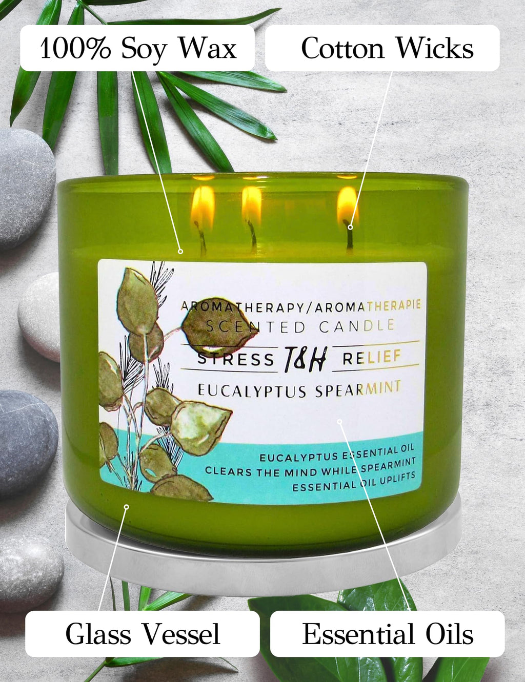 Eucalyptus Spearmint 3-Wick Soy Candle – 15.8 oz Aromatherapy Candle
