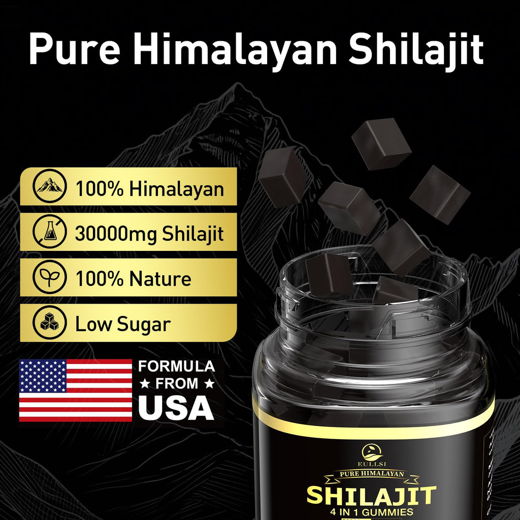 Eullsi Pure Himalayan Shilajit Gummies + Ashwagandha for Energy, Stamina & Immune Support | Vegan Non-GMO, 180 Count